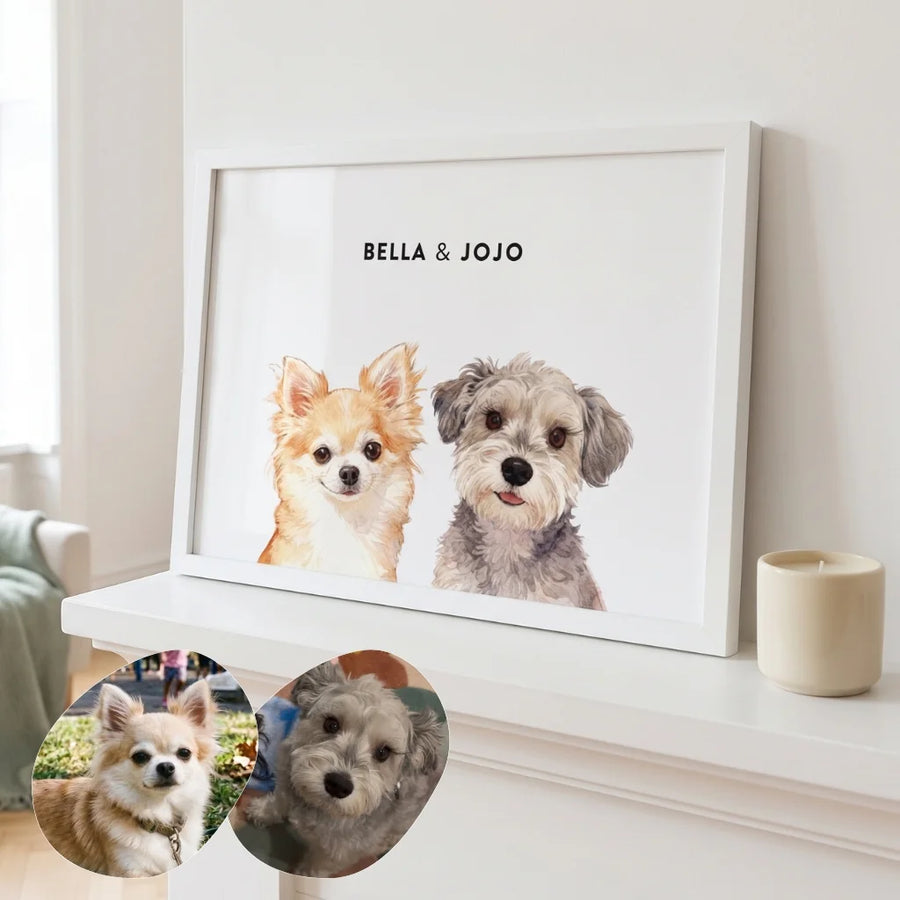 Custom Watercolor Two Pet Portrait
